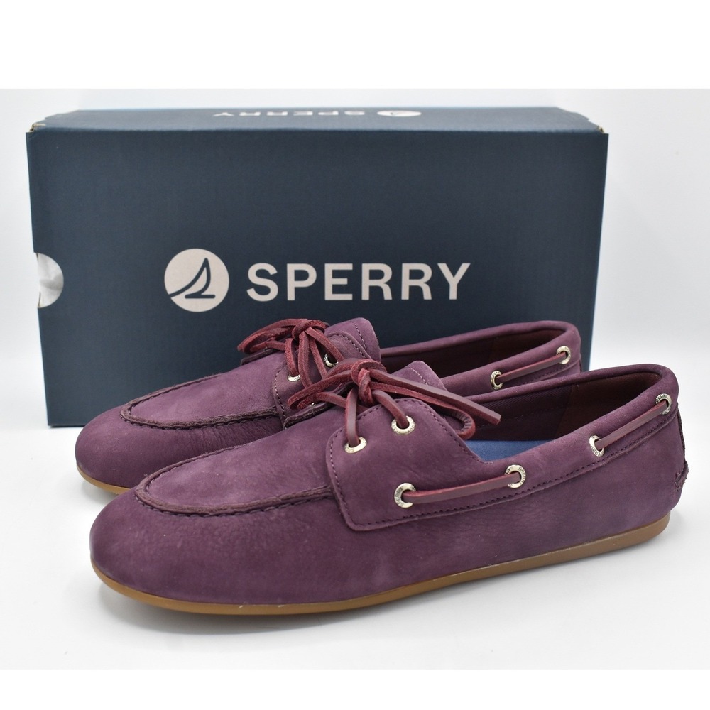 Sperry Slimboat Boat Shoes Women 8 Prune Purple NEW Leather Deck Loafers